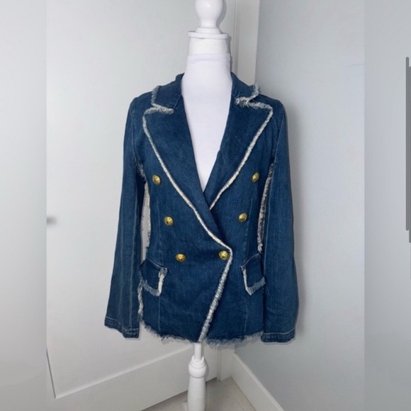 L’agence Kaydence Frayed Denim Blazer/Small - Picture 4 of 11
